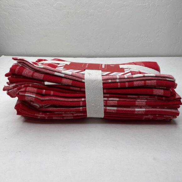 Peppermint Place Set Of 8 Red White Buffalo Check Festive 18in x 18in Napkins - Picture 5 of 5
